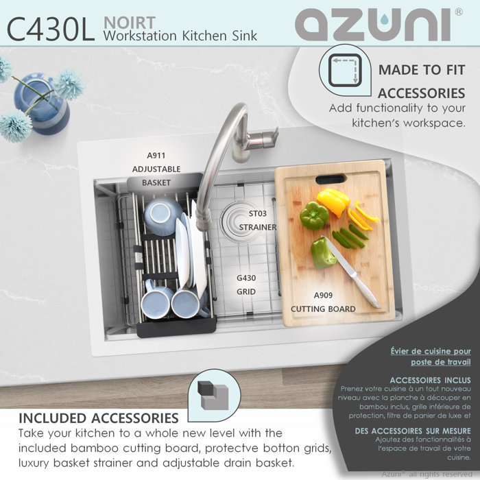 AZUNI Dropin 31 inch Stainless steel Single Bowl Kitchen Sink